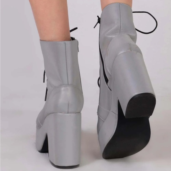 iHeartRaves Thunderbolt Silver Reflective Lace Up Boots - Picture 3 of 4